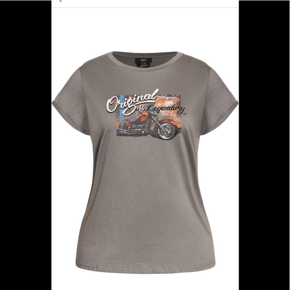 City chic Women’s graphic a vintage-look moto cotton tee Sz plus M18, NWT